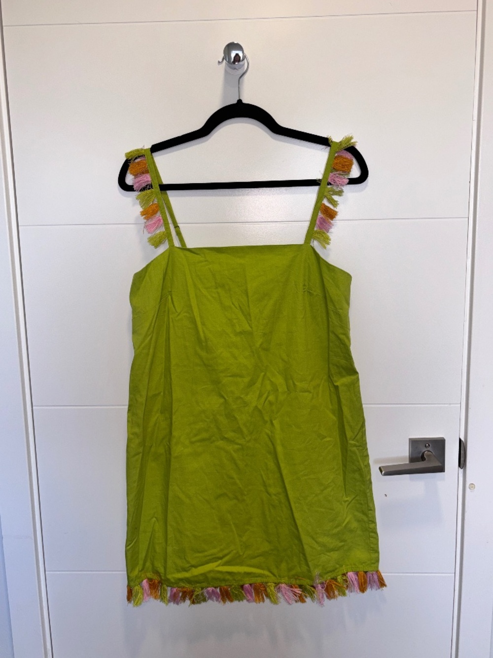 Anthropologie Lime Green Tassel Trim Mini Dress Size S